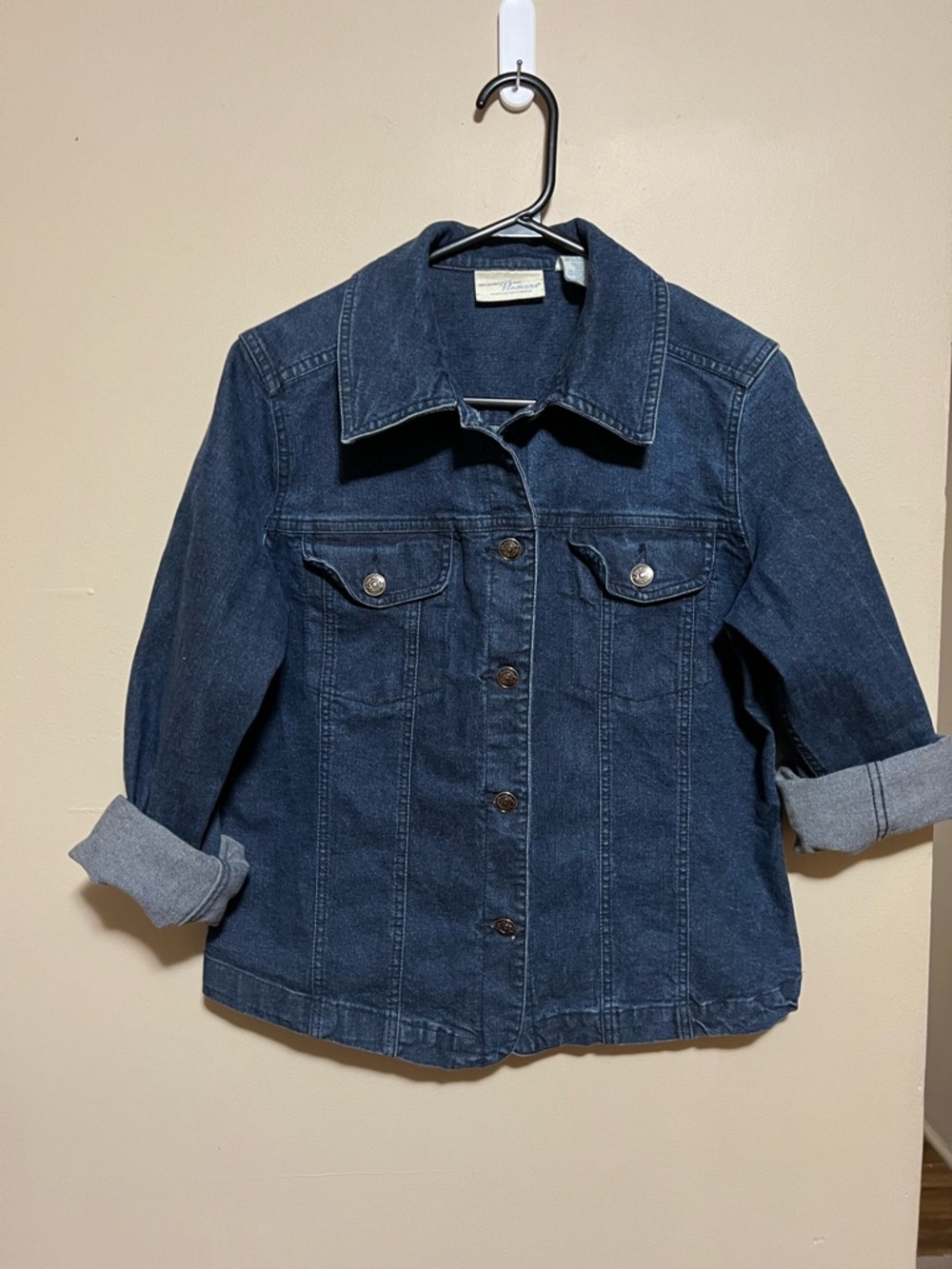 Women's Dark Blue Denim Jacket with Rolled Cuffs